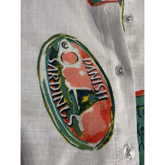 Jane + Delancey Sardine Print Shirt Women’s L Linen Blend Button Up - Picture 3 of 10